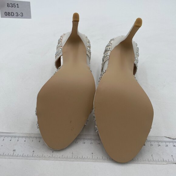 XYD White Peep Toe Half D'Orsay Mesh Pumps Crystal Studded High Heels Dress Shoe - Picture 7 of 8